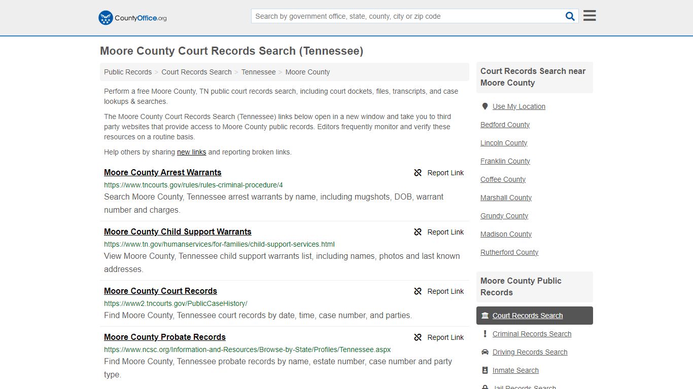 Moore County Court Records Search (Tennessee) - County Office